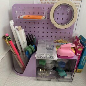Desk Organizer with 2 Drawer, Multifunctional Pen Holder for Desk w/Pegboard